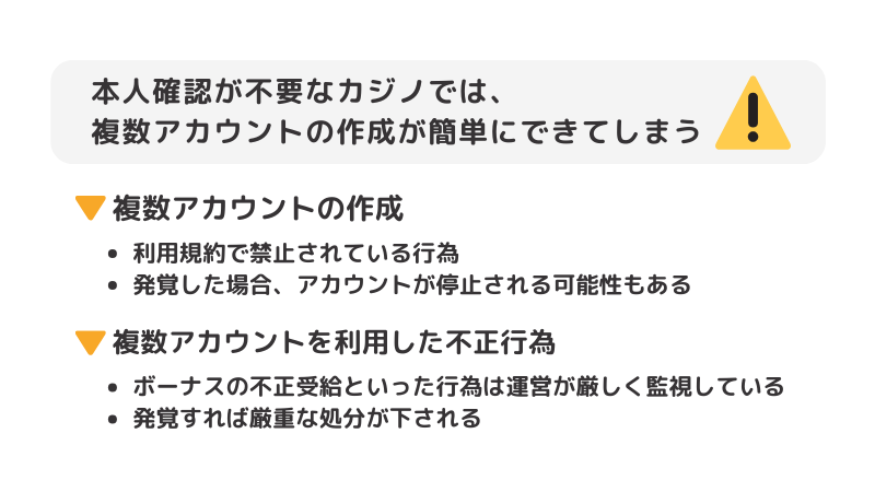 複数アカウントを作ってしまい規約違反に触れる可能性がある